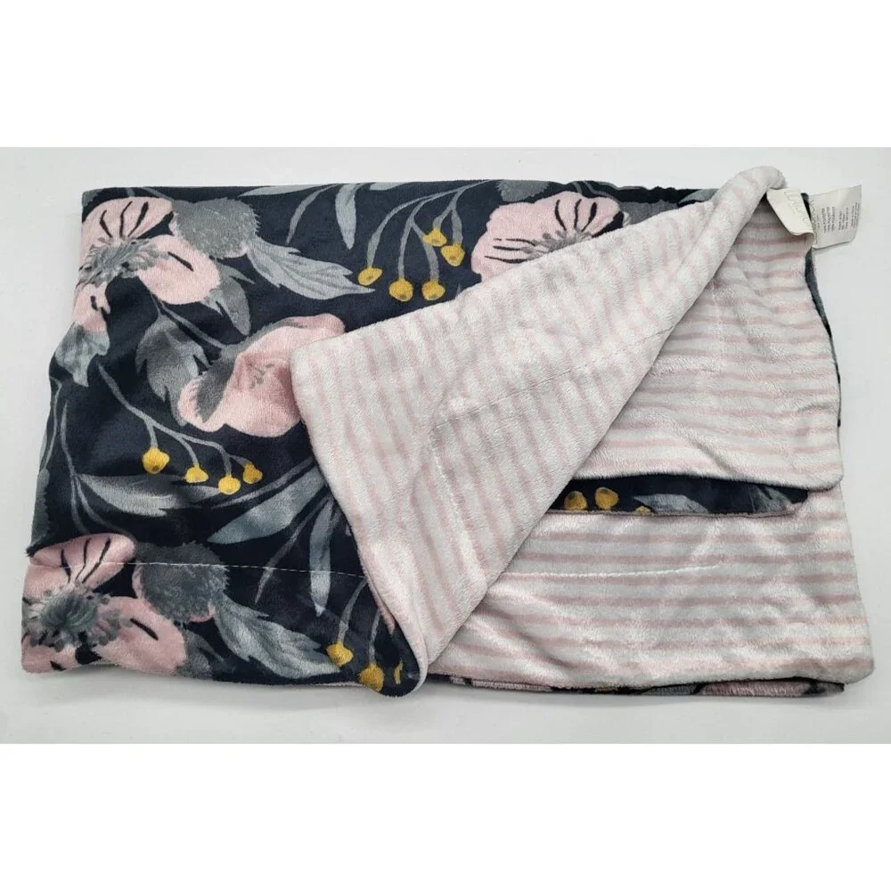 Lila & Jack Baby Blanket Floral Reversible Striped Minky Lovey Security Nursery - Picture 1 of 9